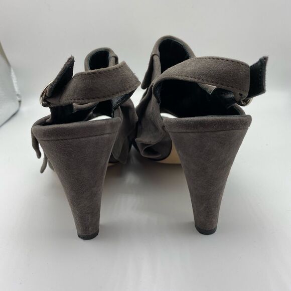 Tibi Grey Suede Ruffle Slingback Peep Toe Bootie 6B - Picture 5 of 10